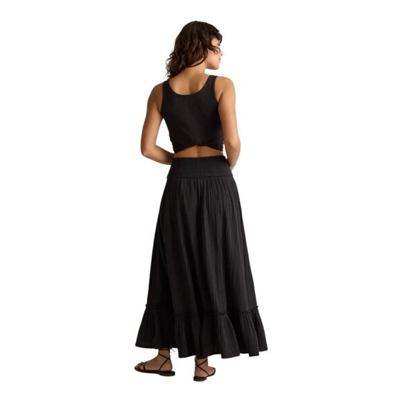 Quince 100% Organic Cotton Gauze Smocked Maxi Skirt Black XL Boho Festival - Picture 3 of 10